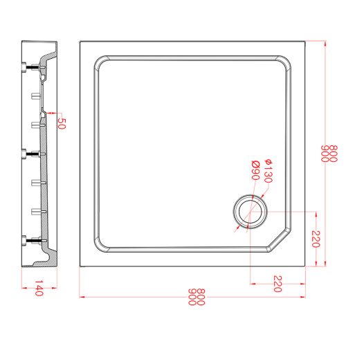Sanotechnik - SMC tuš kad s sifonom 90x90x14cm