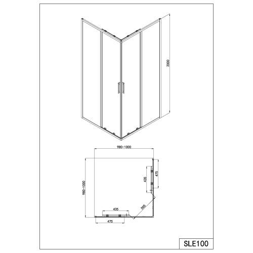 Sanotechnik - Eckdusche Schiebet.SLIMLINE 100x200cm schwarz Easy-Clean