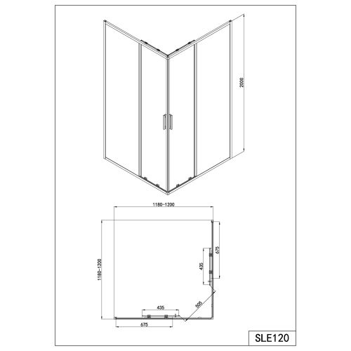 Sanotechnik - Eckdusche Schiebet.SLIMLINE 120x200cm schwarz Easy-Clean