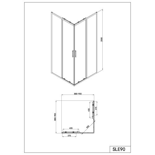 Sanotechnik - Eckdusche Schiebet.SLIMLINE 90x200cm schwarz Easy-Clean