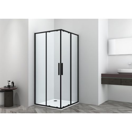 Sanotechnik - Eckdusche Schiebet.SLIMLINE 80x200cm schwarz Easy-Clean