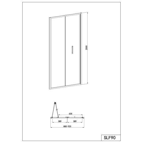 Sanotechnik - Falttür schwarz 88-92x200cm 6mm Easy-Clean