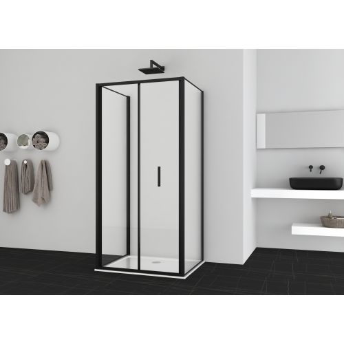 Sanotechnik - Falttür schwarz 78-82x200cm 6mm Easy-Clean