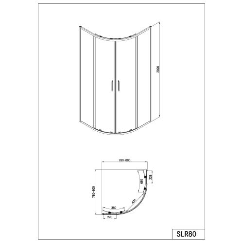 Rundduschkabine chrom 80x80x200cm ESG Easy-Clean