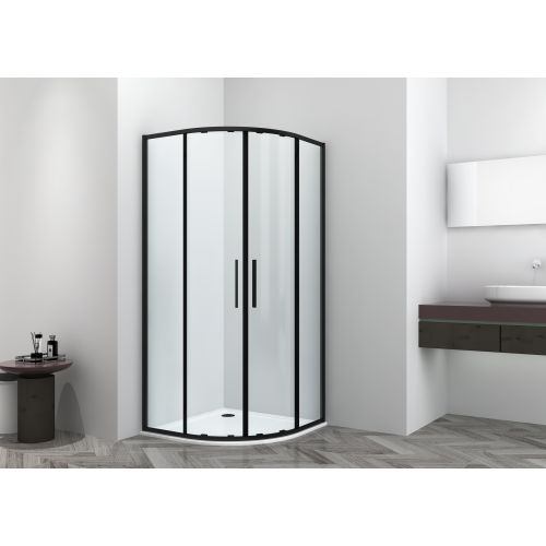 Sanotechnik - Rundduschkabine schwarz 90x90x200cm ESG Easy-Clean