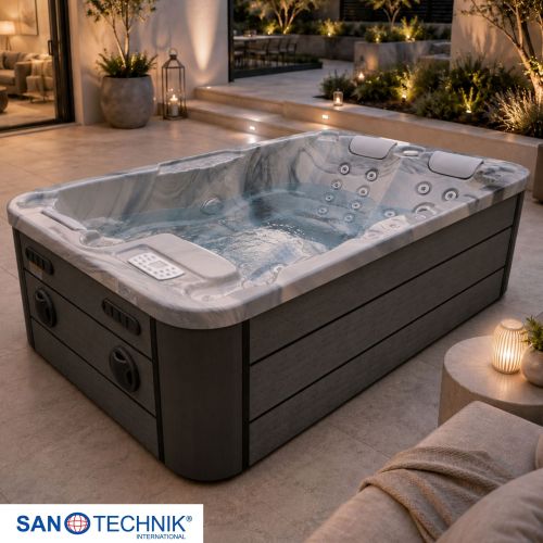 Sanotechnik - MODENA OUTDOOR WHIRLPOOL silver marble inkl. Abdeckung 205x130x70 cm