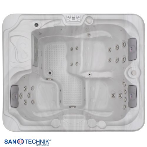Sanotechnik - OASIS OUTDOOR WHIRLPOOL white marble inkl. Abdeckung und Stiege 208x175x90 cm