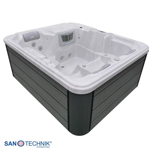 Sanotechnik - OASIS OUTDOOR WHIRLPOOL white marble inkl. Abdeckung und Stiege 208x175x90 cm