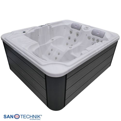 Sanotechnik - OASIS OUTDOOR WHIRLPOOL white marble inkl. Abdeckung und Stiege 208x175x90 cm