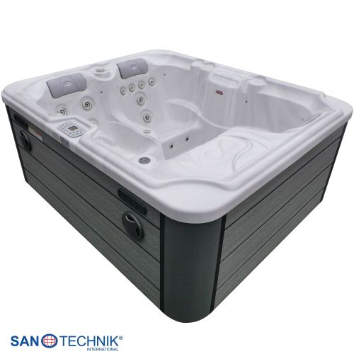 Sanotechnik - OASIS OUTDOOR WHIRLPOOL white marble inkl. Abdeckung und Stiege 208x175x90 cm