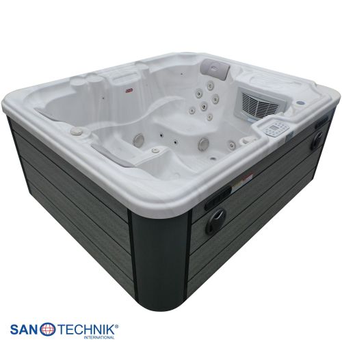 Sanotechnik - OASIS OUTDOOR WHIRLPOOL white marble inkl. Abdeckung und Stiege 208x175x90 cm