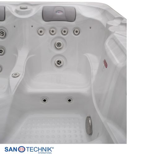 Sanotechnik - OASIS OUTDOOR WHIRLPOOL white marble inkl. Abdeckung und Stiege 208x175x90 cm