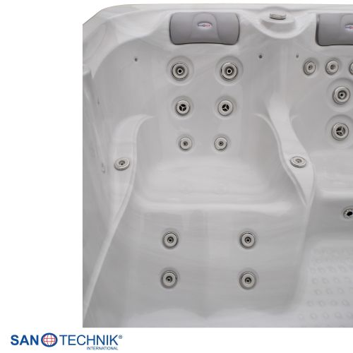 Sanotechnik - OASIS OUTDOOR WHIRLPOOL white marble inkl. Abdeckung und Stiege 208x175x90 cm