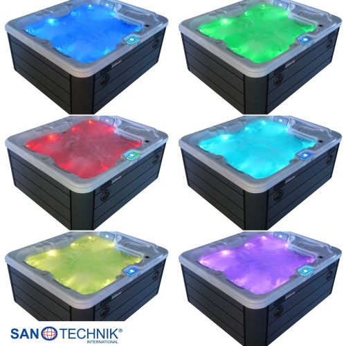Sanotechnik - OASIS OUTDOOR WHIRLPOOL white marble inkl. Abdeckung und Stiege 208x175x90 cm