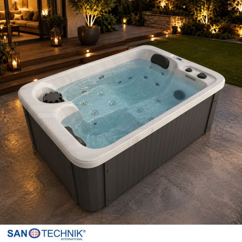Sanotechnik - SPLIT OUTDOOR WHIRLPOOL white marble inkl. Abdeckung 175x115x70 cm