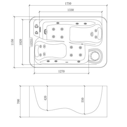 OUTDOORPOOL+AD SPLIT white marble 175x115x70 cm