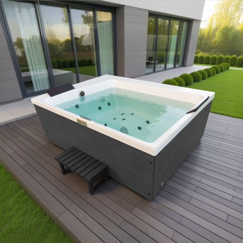 Sanotechnik - KORFU OUTDOOR WHIRLPOOL white inkl. Abdeckung und Stiege 190x140x70 cm