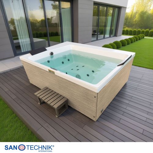 Sanotechnik - ZADAR OUTDOOR WHIRLPOOL white inkl. Abdeckung und Stiege 190x140x70 cm