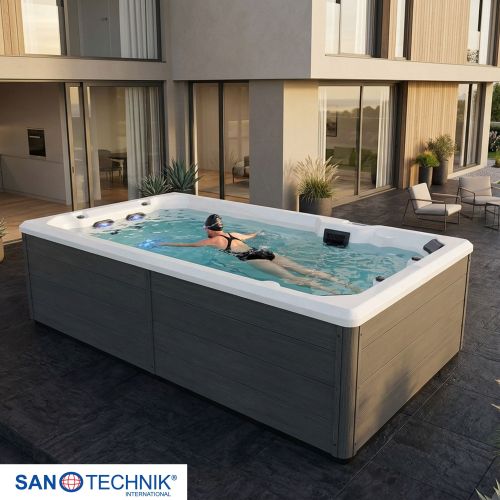 Sanotechnik - Masažni bazen za plivanje VALENCIA, bijeli s poklopcem i stepenicama 400x220x126 cm