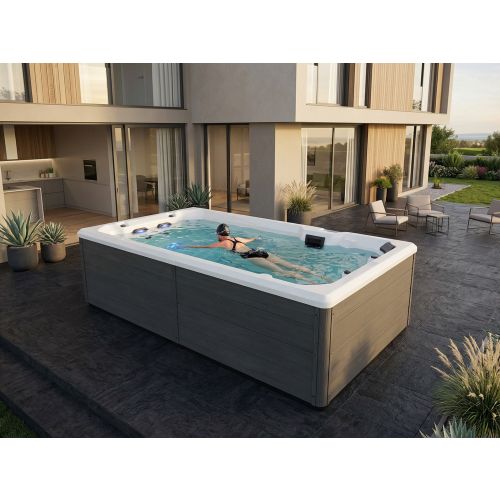 Sanotechnik - VALENCIA SWIMM WHIRLPOOL white inkl. Abdeckung und Stiege 400x220x126 cm