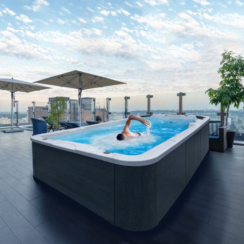 Sanotechnik - IBIZA SWIMM WHIRLPOOL white marble inkl. Abdeckung und Stiege 400x228x131 cm