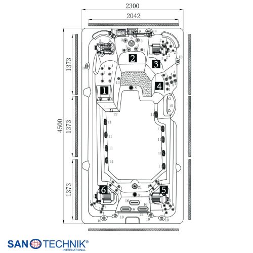 Sanotechnik - Plavalni masažni bazen MENORCA - Beli marmor 450x228x131 cm