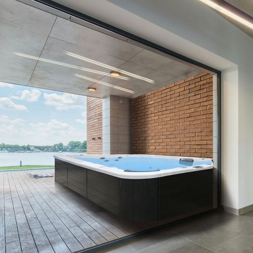 Sanotechnik - MENORCA  SWIMM WHIRLPOOL white marble inkl. Abdeckung und Stiege 450x228x131 cm