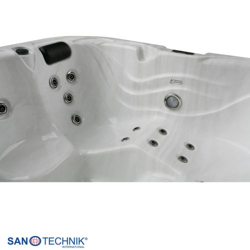 Sanotechnik - TAHITI OUTDOOR WHIRLPOOL white marble inkl. Abdeckung und Stiege 200x200x88 cm