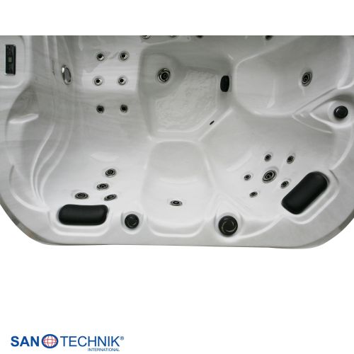 Sanotechnik - TAHITI OUTDOOR WHIRLPOOL white marble inkl. Abdeckung und Stiege 200x200x88 cm