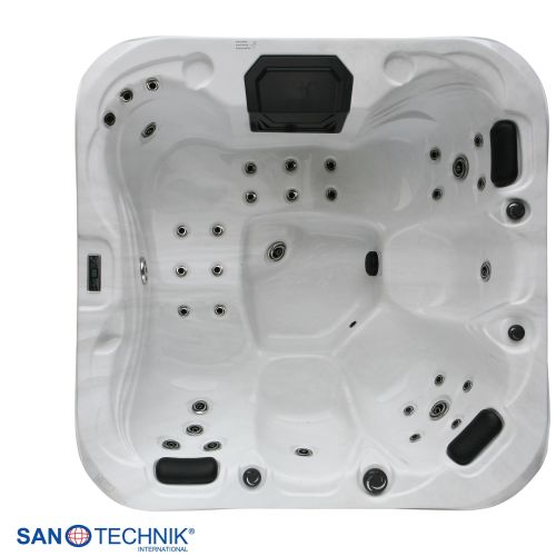 Sanotechnik - TAHITI OUTDOOR WHIRLPOOL white marble inkl. Abdeckung und Stiege 200x200x88 cm