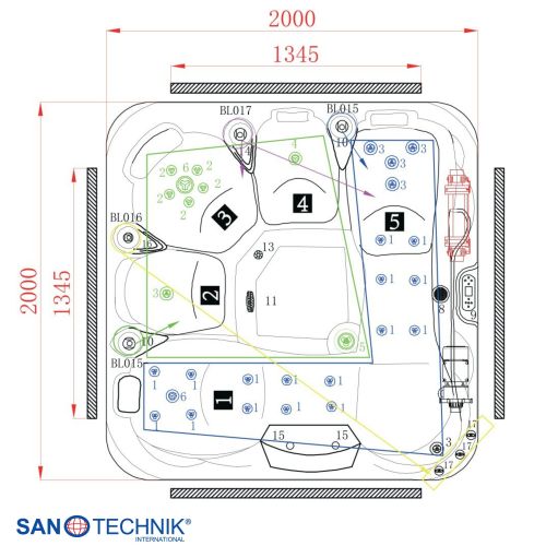 Sanotechnik - TAHITI OUTDOOR WHIRLPOOL white marble inkl. Abdeckung und Stiege 200x200x88 cm