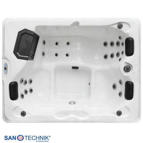 Sanotechnik - DIABLO OUTDOOR WHIRLPOOL white marble inkl. Abdeckung und Stiege 210x160x80 cm