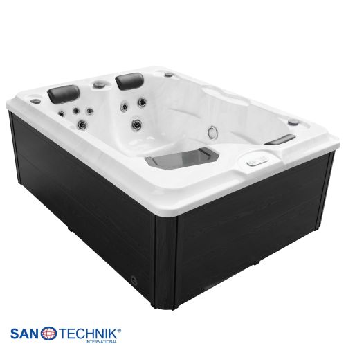 Sanotechnik - DIABLO OUTDOOR WHIRLPOOL white marble inkl. Abdeckung und Stiege 210x160x80 cm