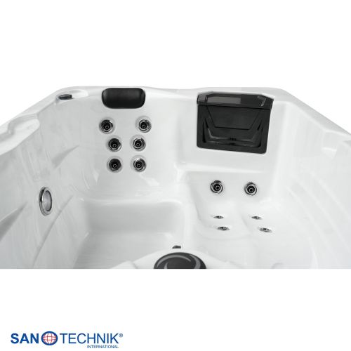 Sanotechnik - DIABLO OUTDOOR WHIRLPOOL white marble inkl. Abdeckung und Stiege 210x160x80 cm