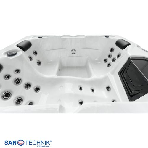 Sanotechnik - DIABLO OUTDOOR WHIRLPOOL white marble inkl. Abdeckung und Stiege 210x160x80 cm