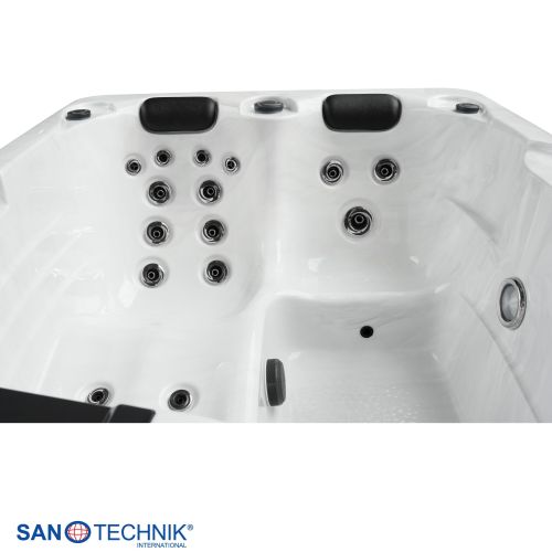Sanotechnik - DIABLO OUTDOOR WHIRLPOOL white marble inkl. Abdeckung und Stiege 210x160x80 cm