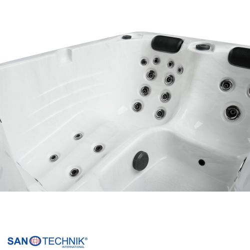 Sanotechnik - DIABLO OUTDOOR WHIRLPOOL white marble inkl. Abdeckung und Stiege 210x160x80 cm