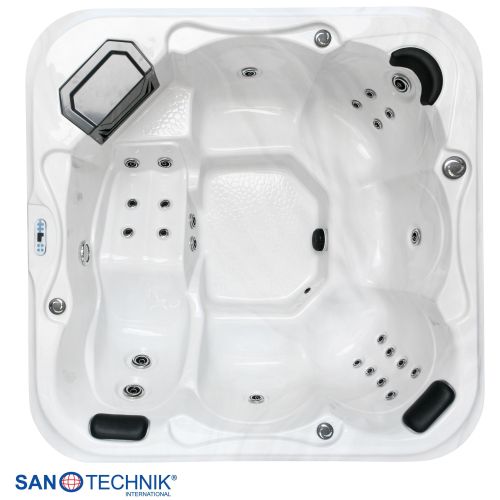 Sanotechnik - TIROL OUTDOOR WHIRLPOOL white marble inkl. Abdeckung und Stiege 210x210x80 cm
