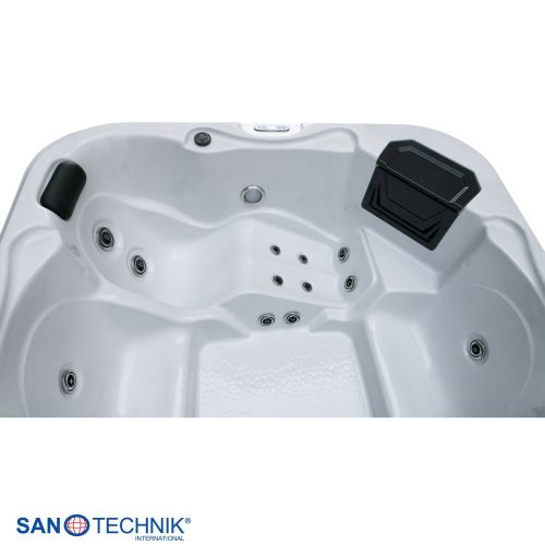 Sanotechnik - TIROL OUTDOOR WHIRLPOOL white marble inkl. Abdeckung und Stiege 210x210x80 cm