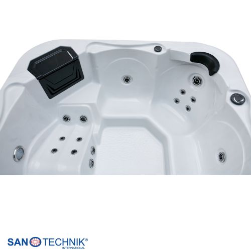 Sanotechnik - TIROL OUTDOOR WHIRLPOOL white marble inkl. Abdeckung und Stiege 210x210x80 cm