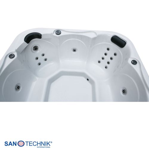 Sanotechnik - TIROL OUTDOOR WHIRLPOOL white marble inkl. Abdeckung und Stiege 210x210x80 cm
