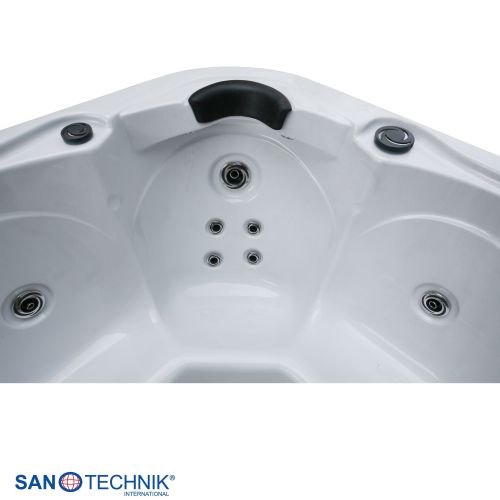 Sanotechnik - TIROL OUTDOOR WHIRLPOOL white marble inkl. Abdeckung und Stiege 210x210x80 cm
