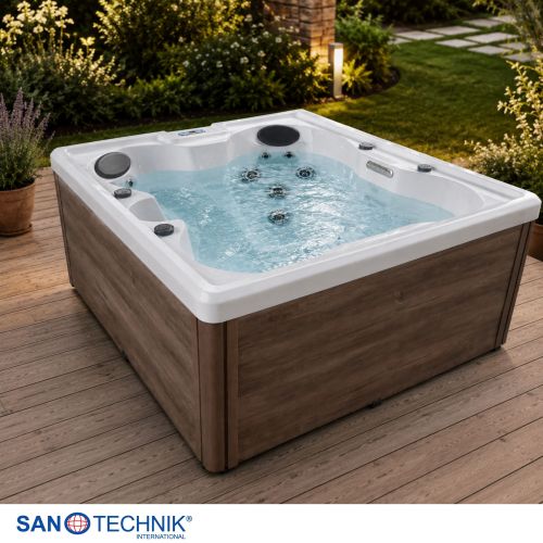 Sanotechnik - PALERMO OUTDOOR WHIRLPOOL white marble inkl. Abdeckung 180x160x76 cm