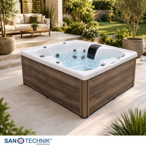 Sanotechnik - CATANIA OUTDOOR WHIRLPOOL white marble inkl. Abdeckung 210x180x82 cm