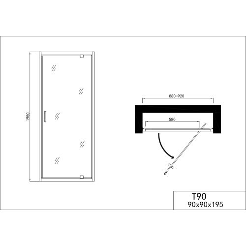 Nihajna vrata 90cm krom 88-90x195cm