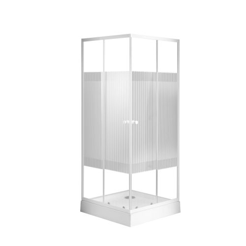 Sanotechnik - Eckdusche m.Streifengl weiss 89-90x89-90X180cm