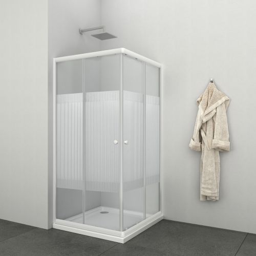 Kutna tuš kabina s trakama bijela 89-90x89-90x180