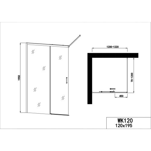 Tuš kabina 118-120x195cm z drsnimi vrati/teleskopski nosilec krom