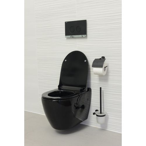 UNO WC s keramičkom školjkom bez ruba crna sjajna s WC sjedalom SoftClose