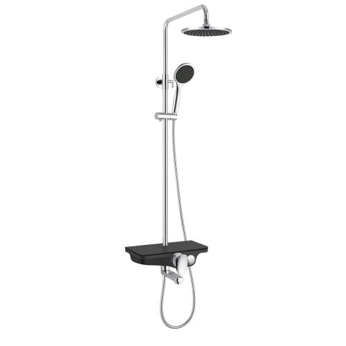 Überkopfbrausestangen Set schwarz mit Wanneneinlauf